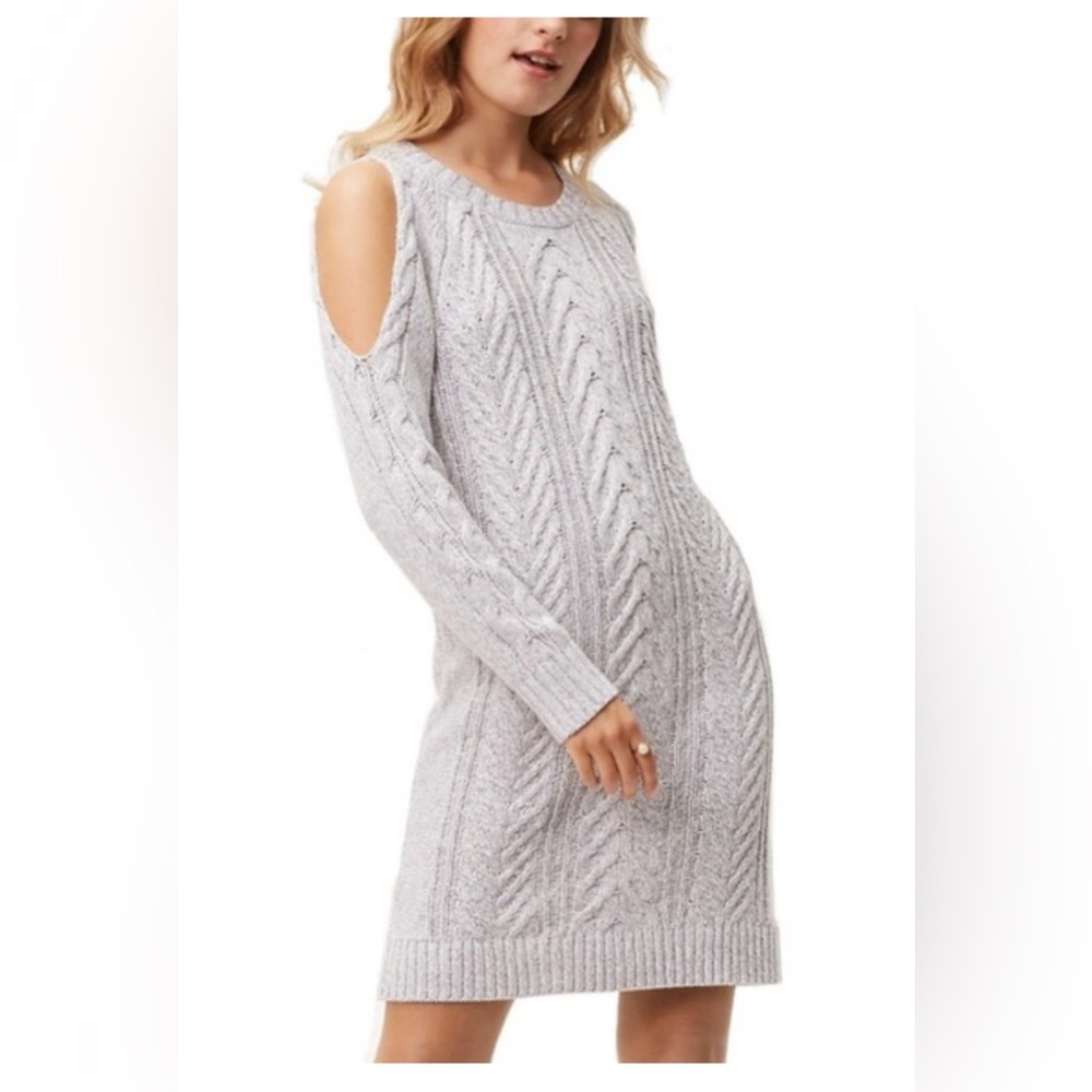 LOFT Gray Cable Knit Sweater Dress Size Large